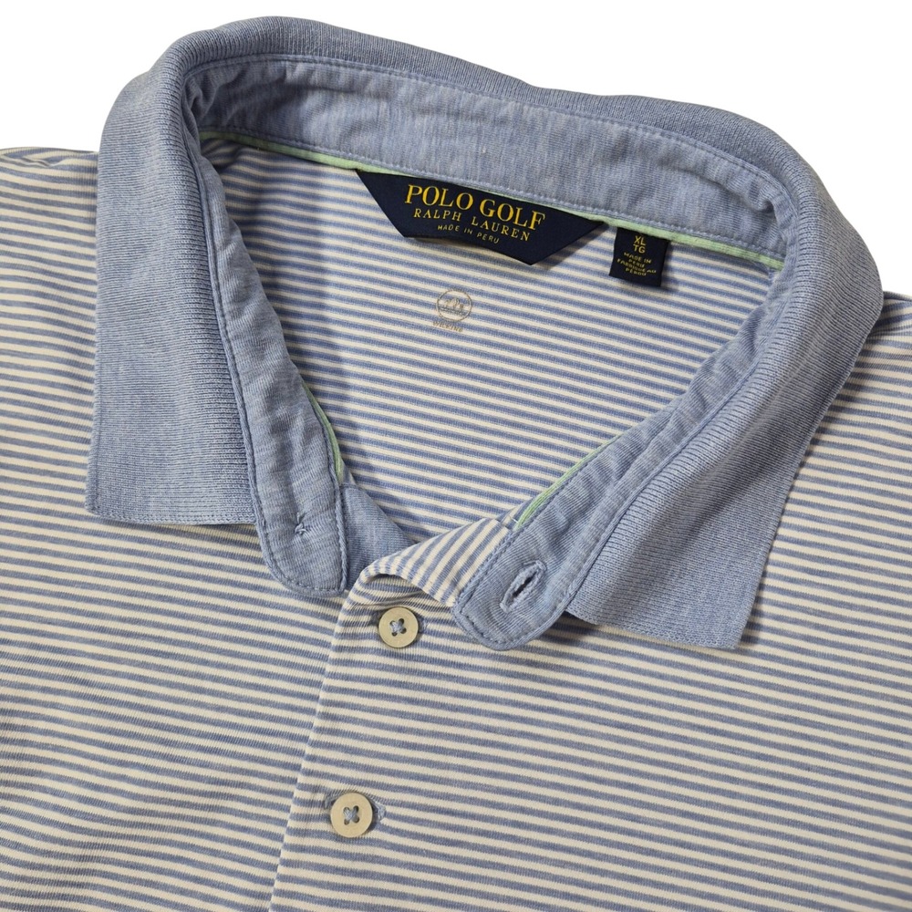 Polo Golf Ralph Lauren Polo Mens XL Blue White Striped Cotton Wicking Shirt